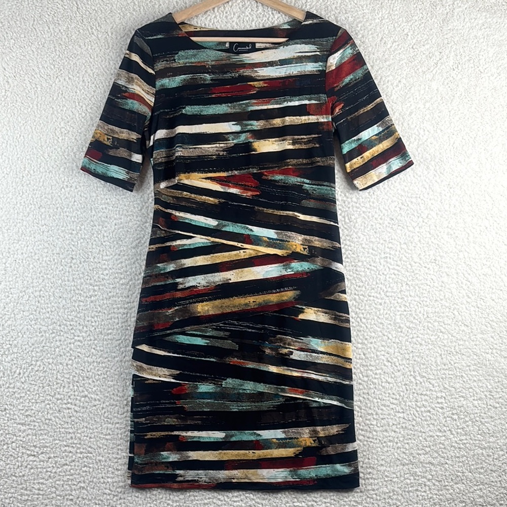 NWT Connected Apparel Women Multicolored Printed Tiered Knee Sheath Dress Size 4